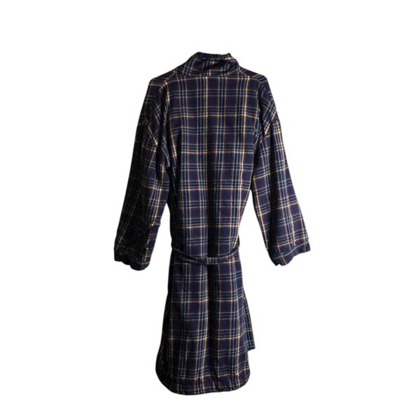 Logan Hill Unisex Blue Plaid Sherpa Lined Lounge Robe - Picture 9 of 9